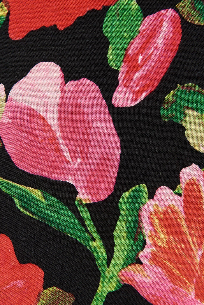Galway Shorts In Black With Red Floral - fabric