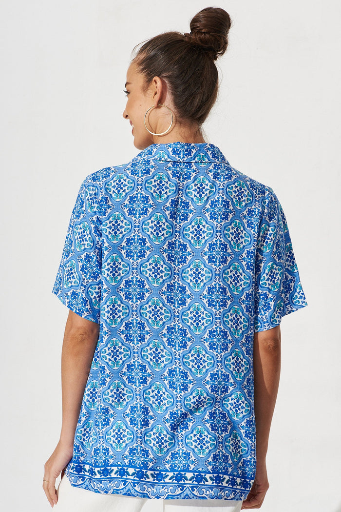 Lyon Shirt In Blue Tile Print - back
