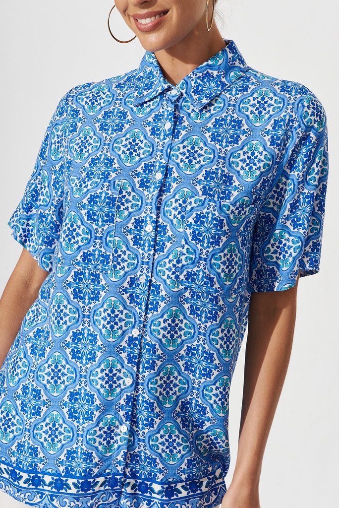 Lyon Shirt In Blue Tile Print - detail