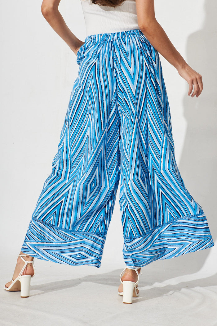Ingrid Pants In Blue With White Geometric - back