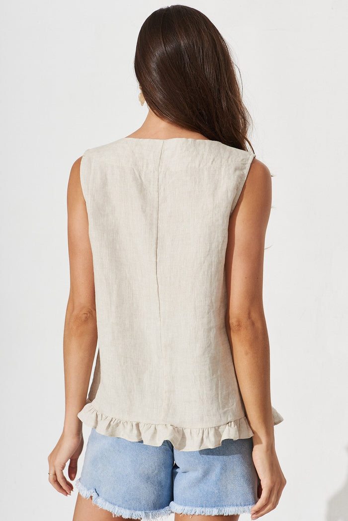 Michalina Top In Beige Linen - back