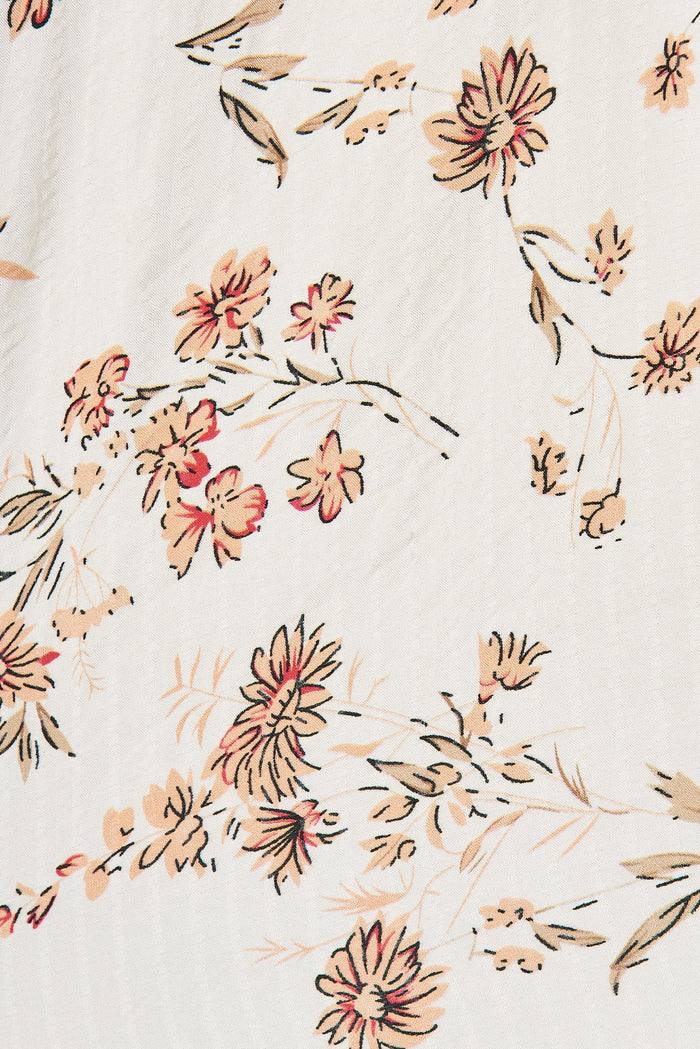 Elettra Top In White With Beige Floral - fabric