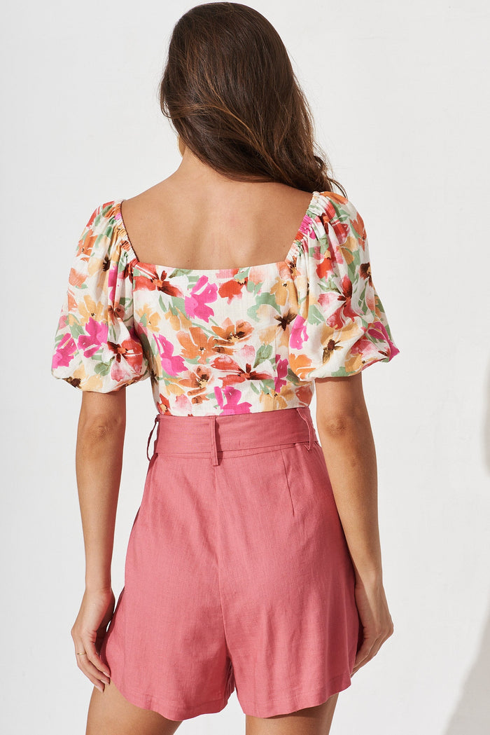 Federica Top In Beige With Multi Floral - back