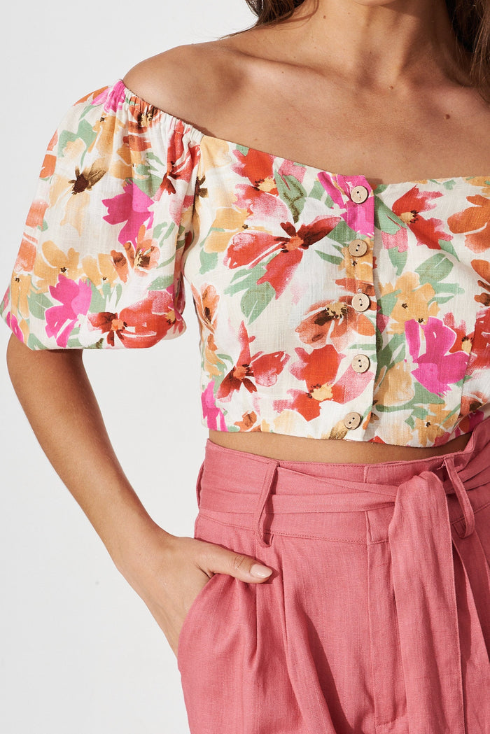 Federica Top In Beige With Multi Floral - detail