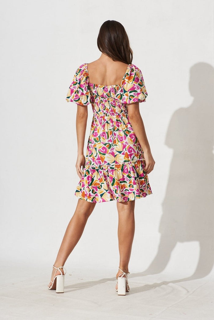 Chana Dress In White With Pink Multi Floral - St Frock (Dev)