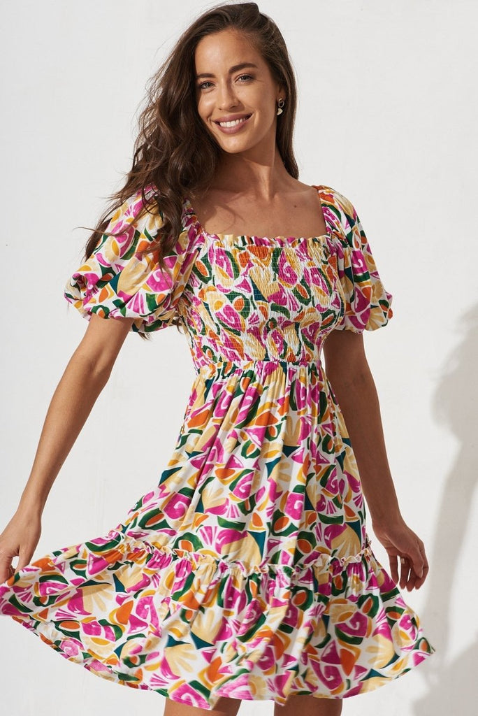 Chana Dress In White With Pink Multi Floral - St Frock (Dev)