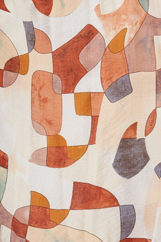 Dilly Midi Dress In Rust With Beige Print - fabric