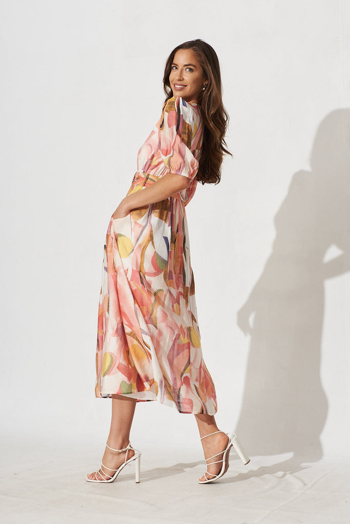 Dilly Midi Dress In Pink With Multi Floral - side