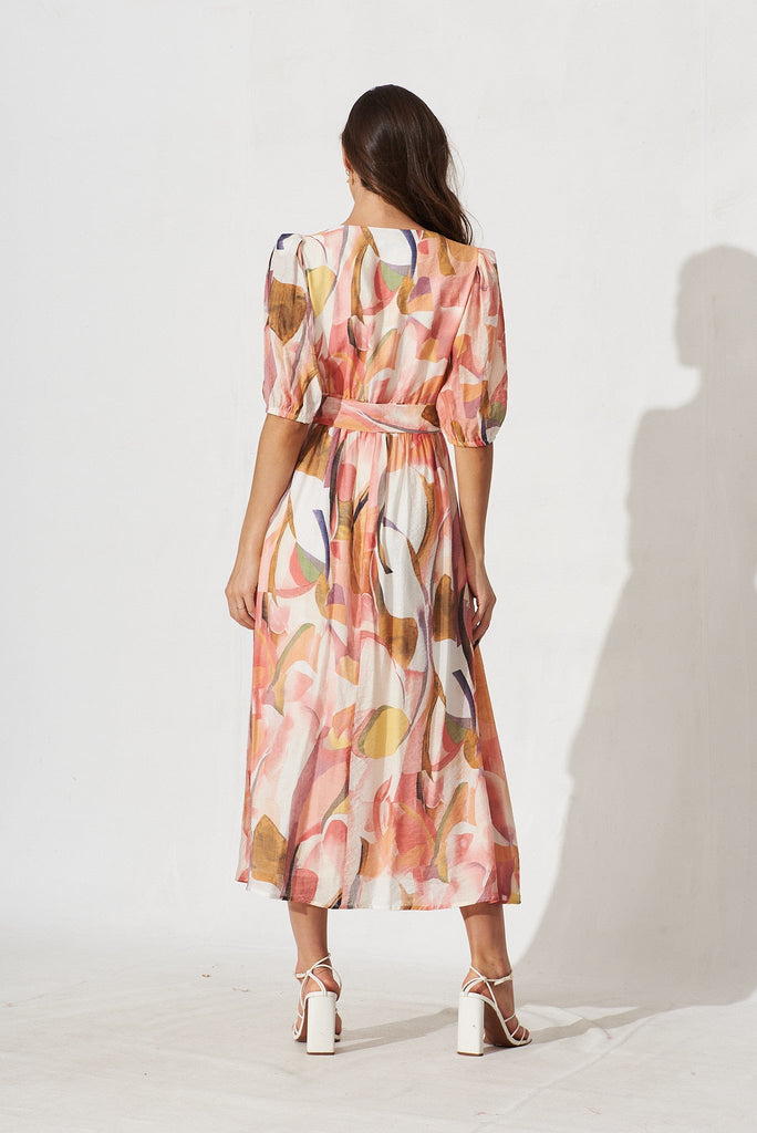 Dilly Midi Dress In Pink With Multi Floral - back