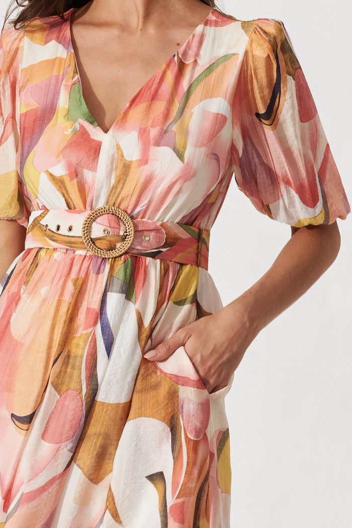 Dilly Midi Dress In Pink With Multi Floral - detail
