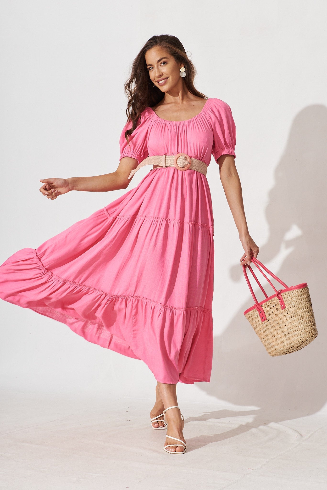 Jesaly Maxi Dress In Candy Pink Linen Blend - full length