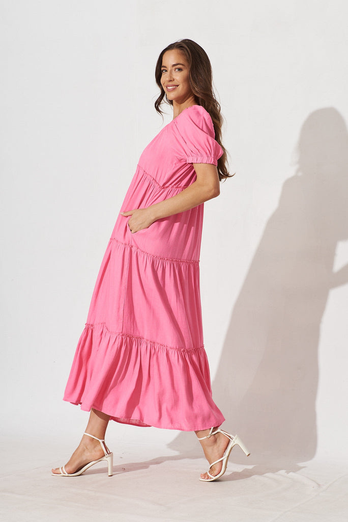 Jesaly Maxi Dress In Candy Pink Linen Blend - side