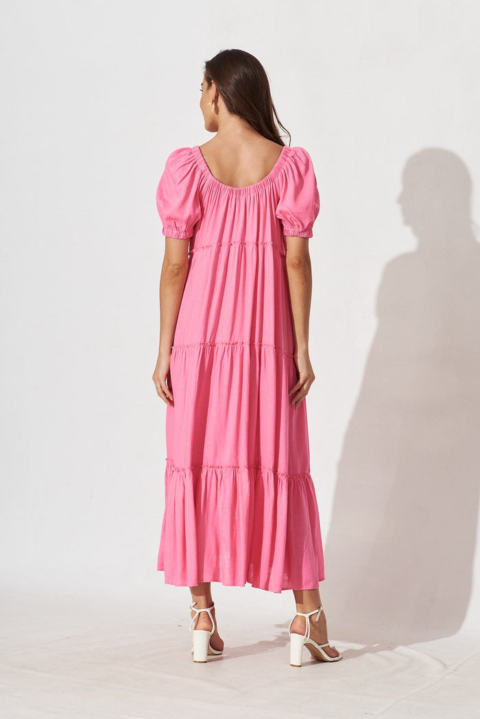 Jesaly Maxi Dress In Candy Pink Linen Blend - back