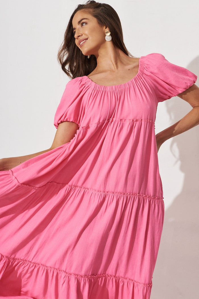 Jesaly Maxi Dress In Candy Pink Linen Blend - front