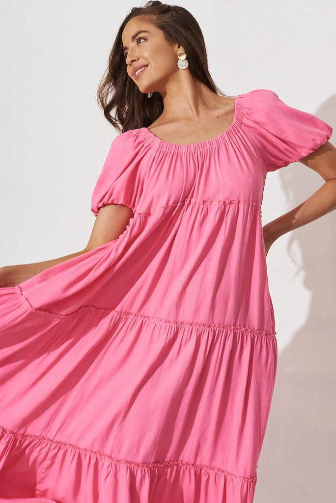 Jesaly Maxi Dress In Candy Pink Linen Blend - front