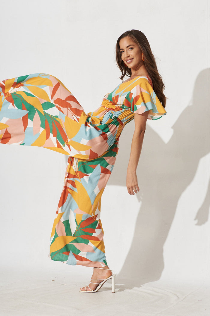 Canary Maxi Jumpsuit In Rust Multi Tropical Print - side