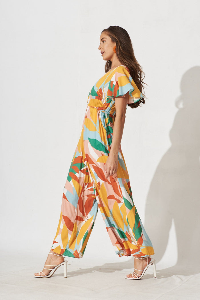 Canary Maxi Jumpsuit In Rust Multi Tropical Print - side