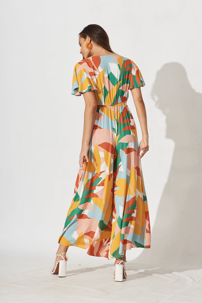 Canary Maxi Jumpsuit In Rust Multi Tropical Print - back