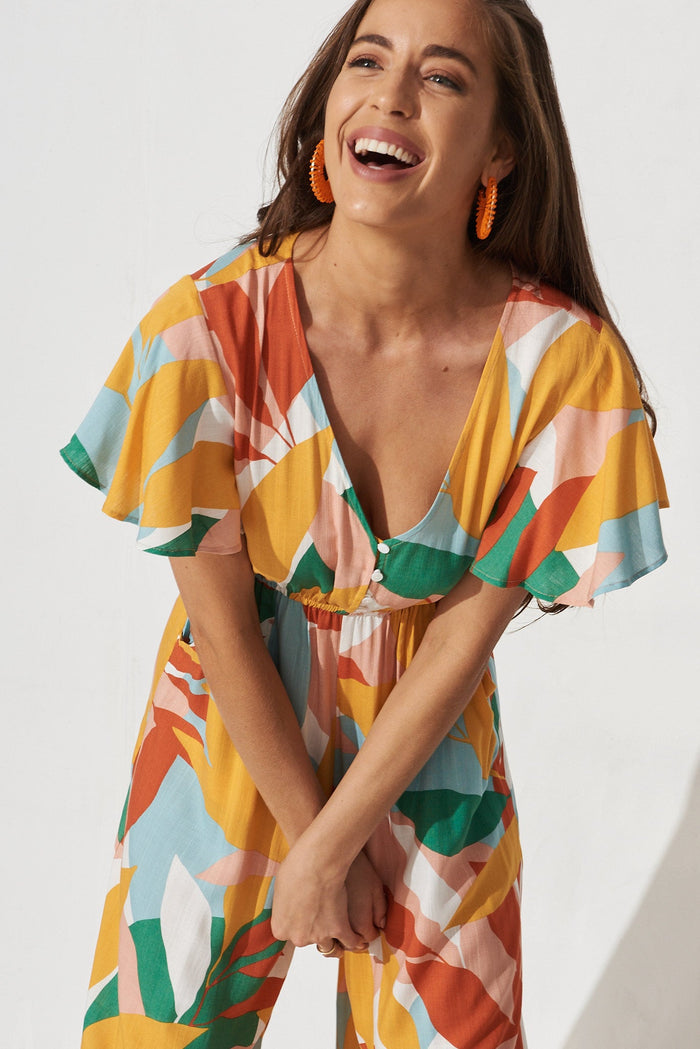 Canary Maxi Jumpsuit In Rust Multi Tropical Print - detail