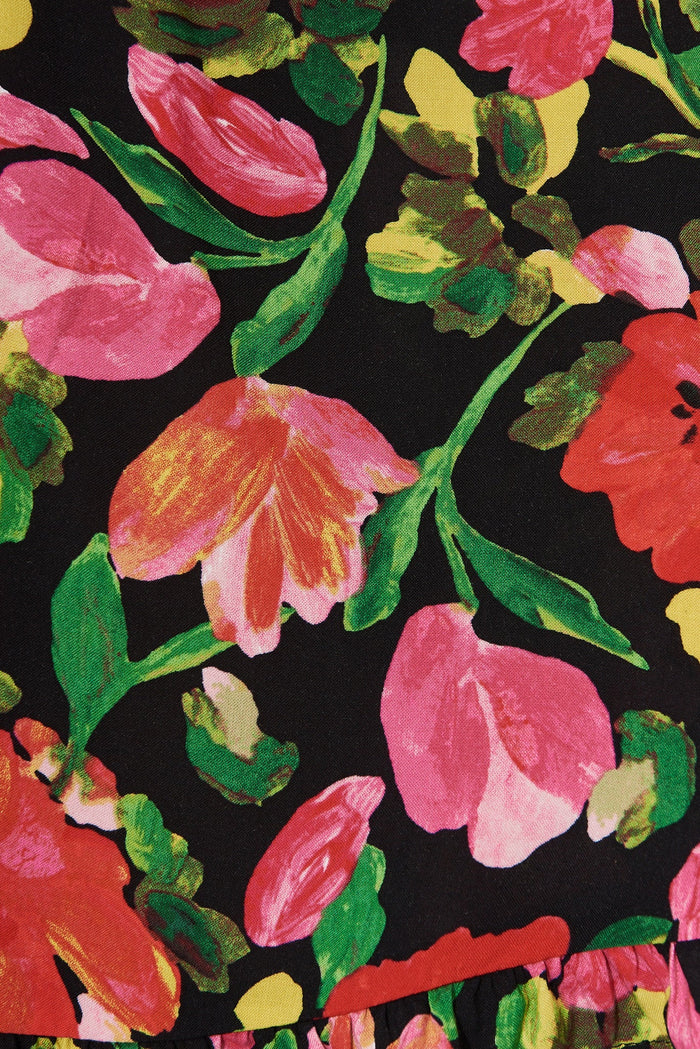 Elliana Playsuit In Black With Red Floral - fabric