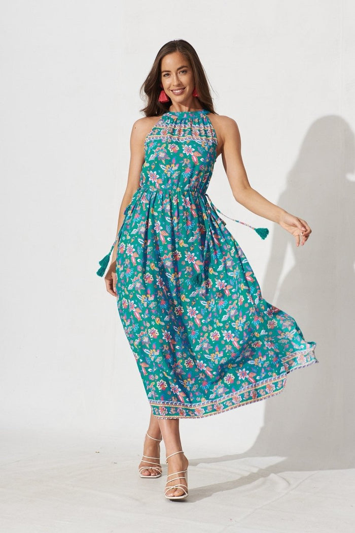 Casoria Maxi Dress In Teal Boho Floral - St Frock (Dev)