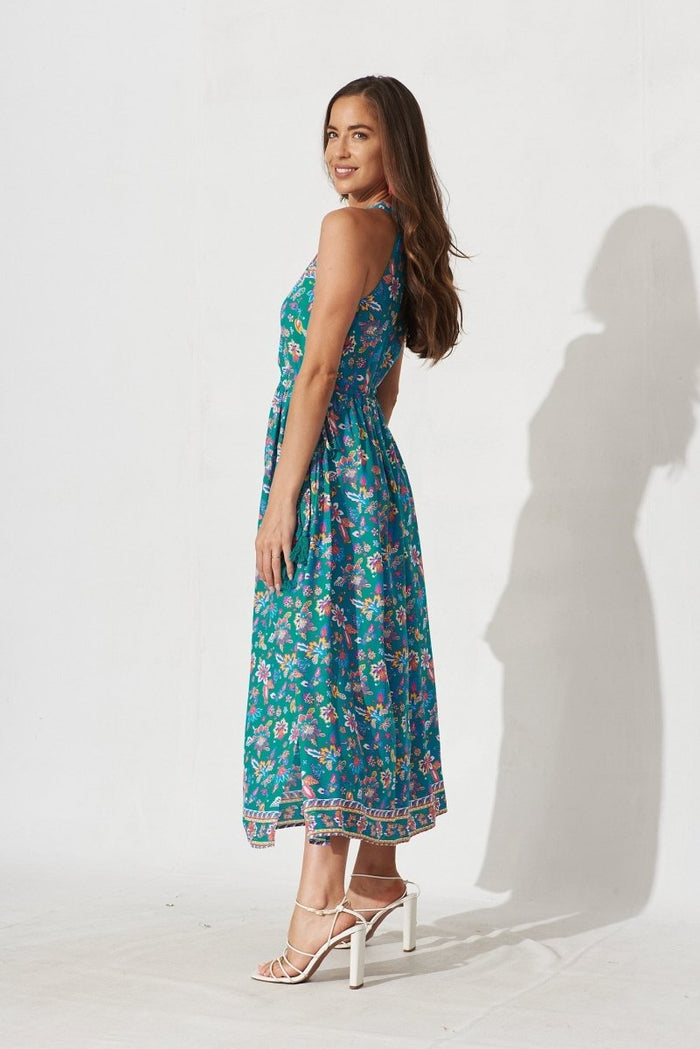 Casoria Maxi Dress In Teal Boho Floral - St Frock (Dev)