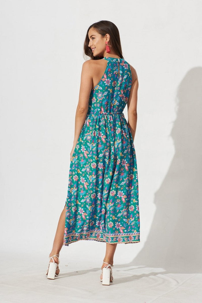 Casoria Maxi Dress In Teal Boho Floral - St Frock (Dev)
