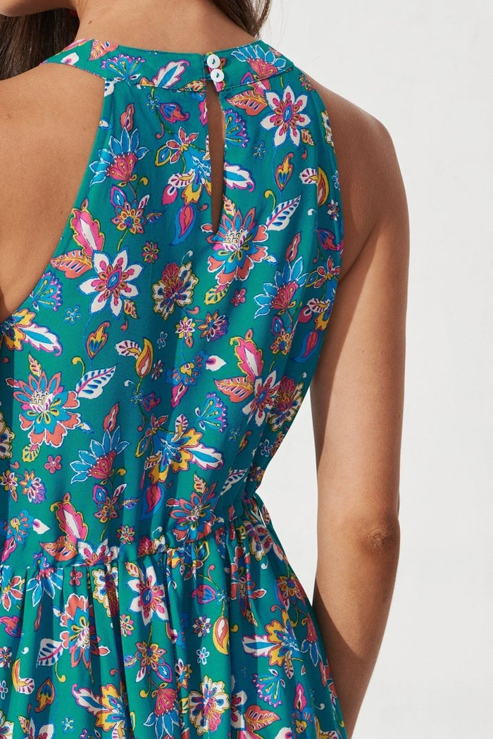 Casoria Maxi Dress In Teal Boho Floral - St Frock (Dev)