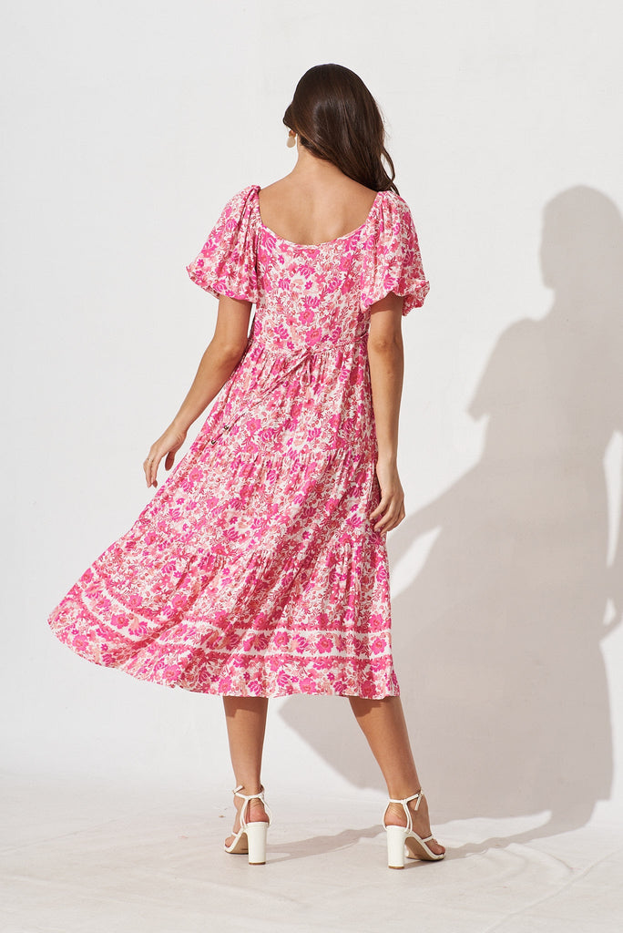 Macelleria Midi Dress In White With Pink Floral - back
