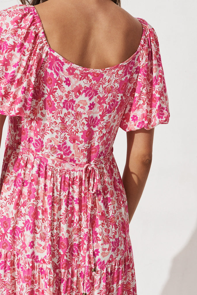 Macelleria Midi Dress In White With Pink Floral - detail