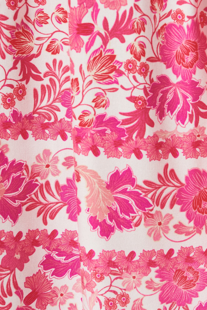 Macelleria Midi Dress In White With Pink Floral - fabric