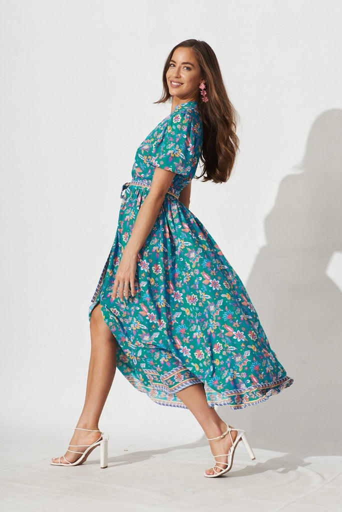 Caserta Maxi Dress In Teal Boho Floral - St Frock (Dev)