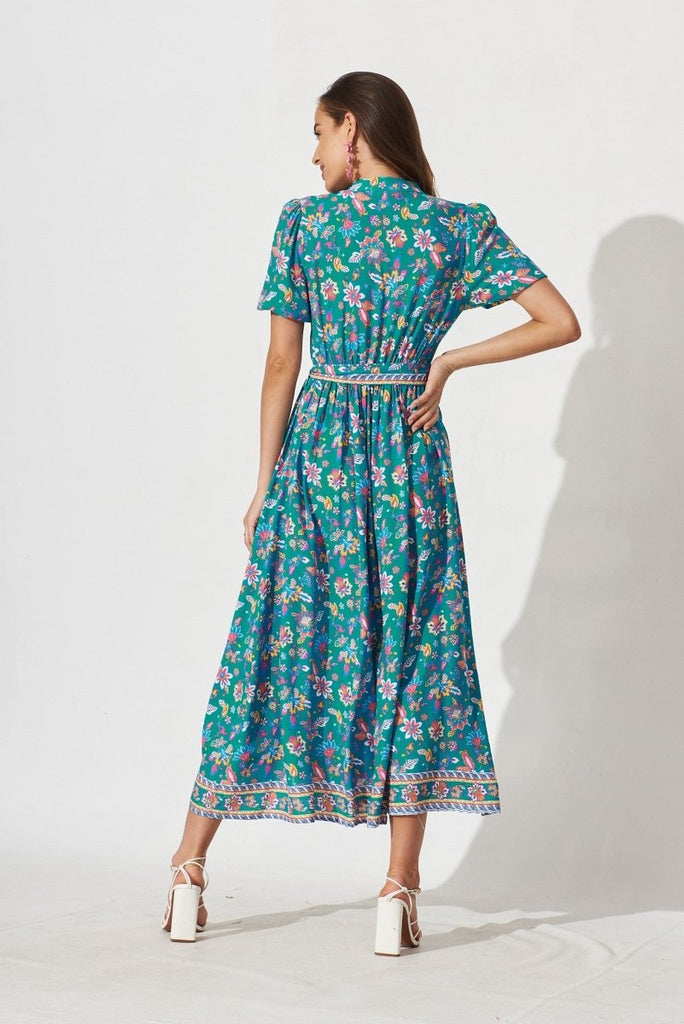 Caserta Maxi Dress In Teal Boho Floral - St Frock (Dev)