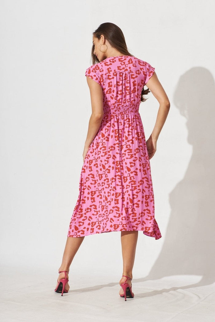 Brigida Midi Dress In Pink With Magenta Leopard - St Frock (Dev)