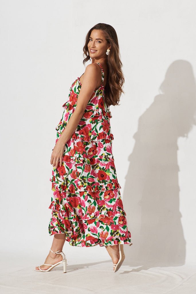 Aiyana Maxi Dress In White With Red Floral - St Frock (Dev)