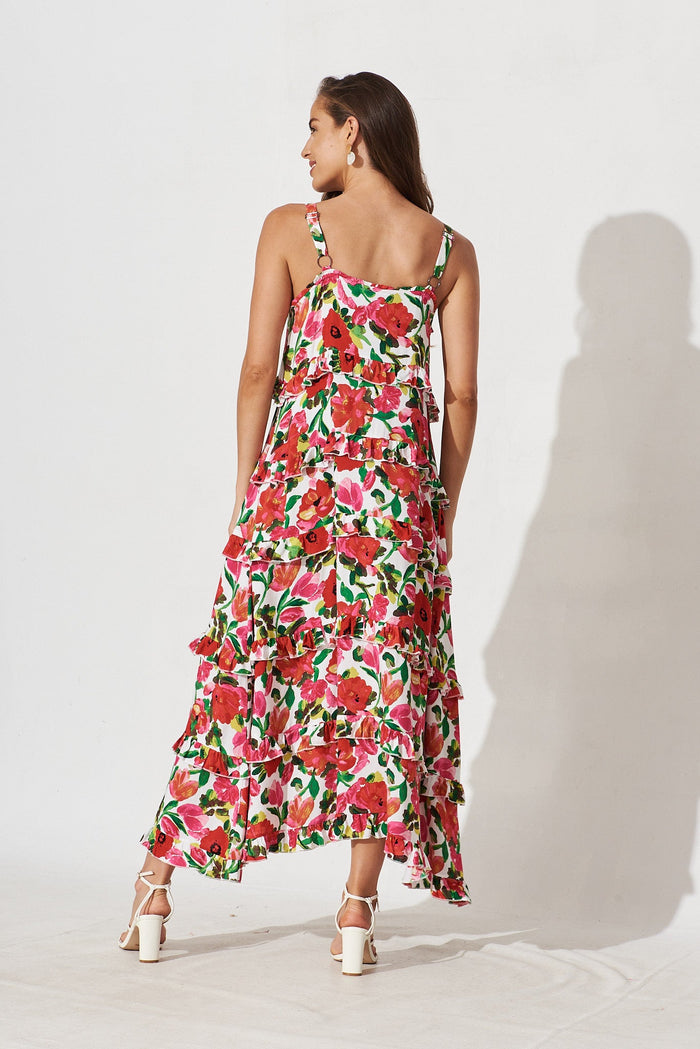 Aiyana Maxi Dress In White With Red Floral - St Frock (Dev)