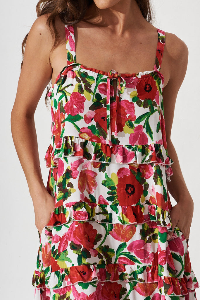 Aiyana Maxi Dress In White With Red Floral - St Frock (Dev)