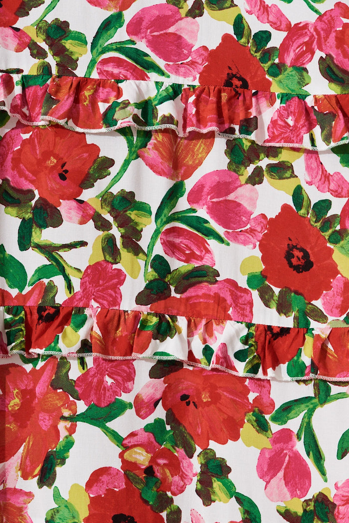 Aiyana Maxi Dress In White With Red Floral - St Frock (Dev)
