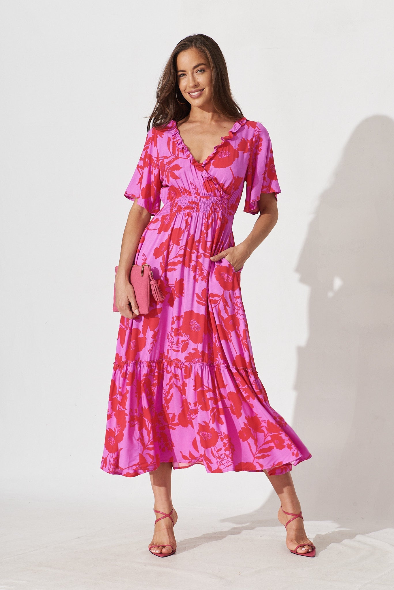 Avera Maxi Dress In Purple With Hot Pink Floral - full length