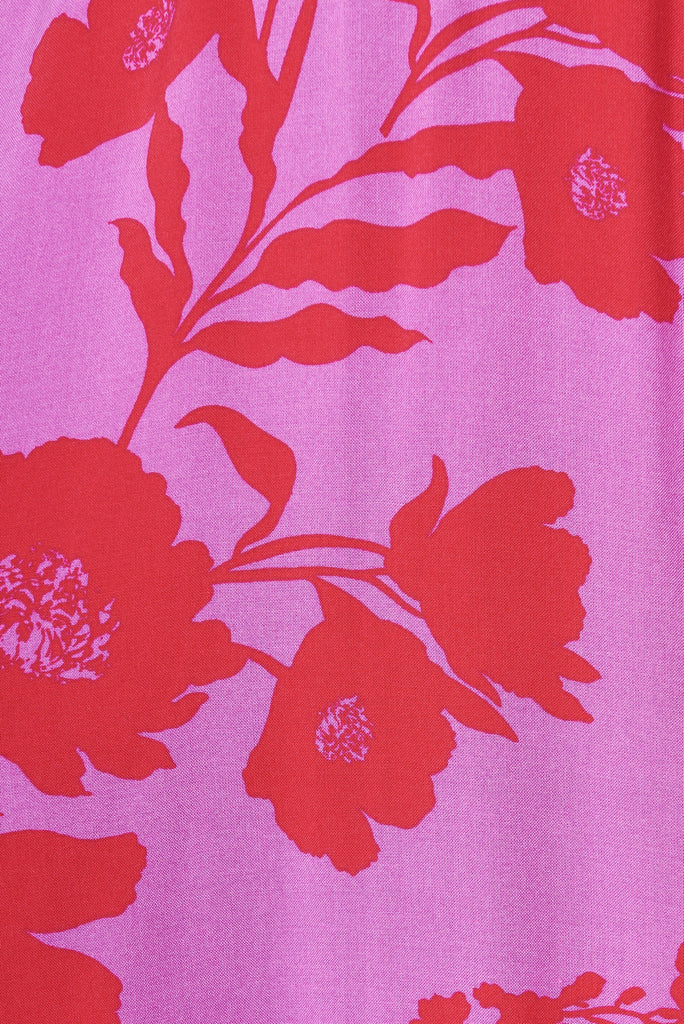 Avera Maxi Dress In Purple With Hot Pink Floral - fabric
