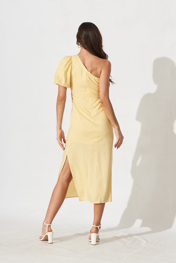Joya Midi Dress In Yellow Linen Blend - back