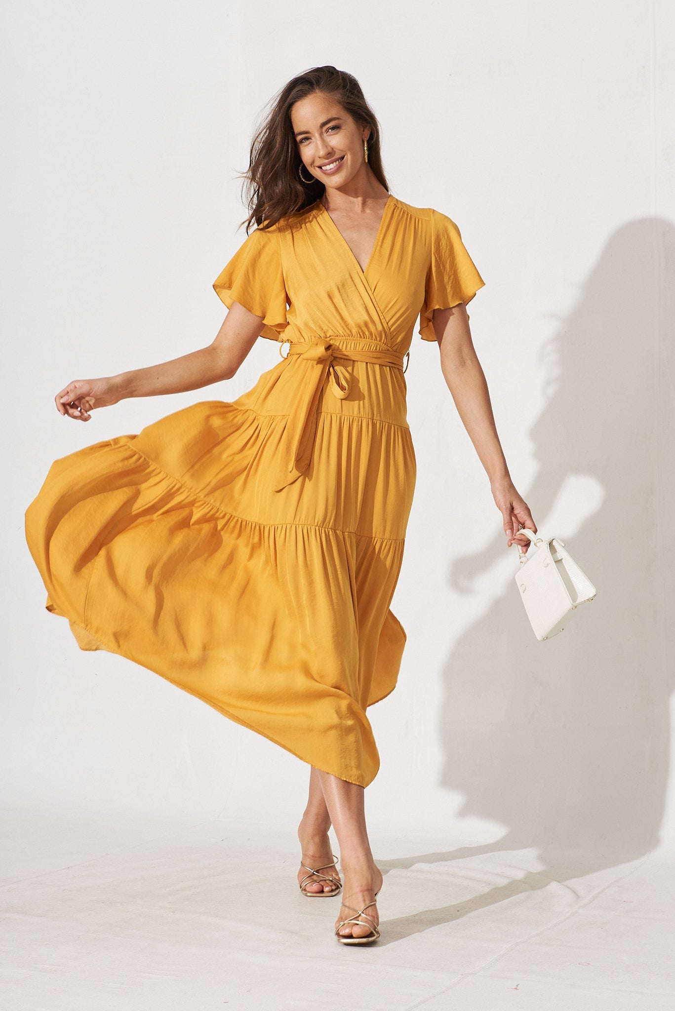 Jasmine Maxi Dress In Mustard Satin - full length