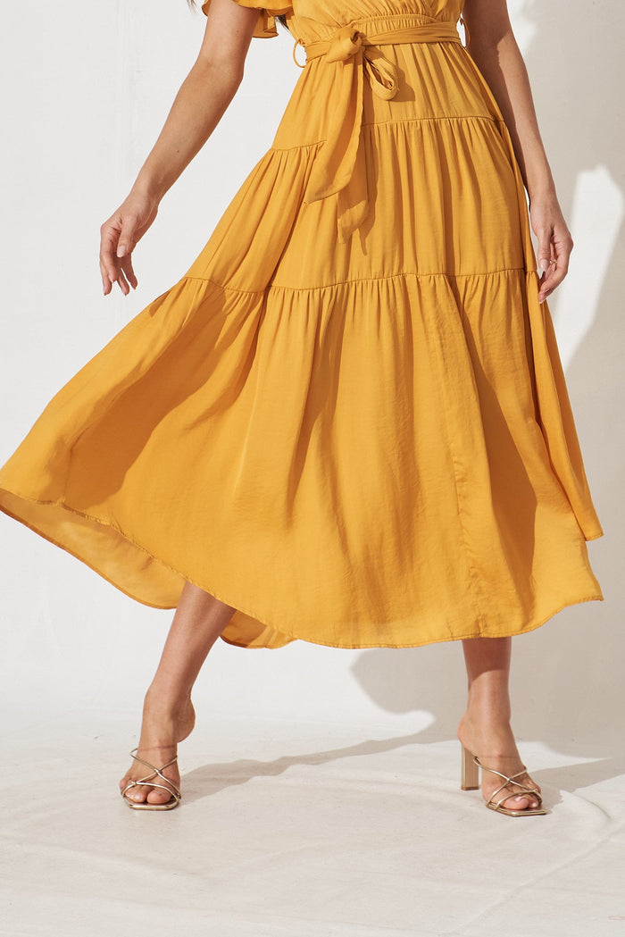Jasmine Maxi Dress In Mustard Satin - detail