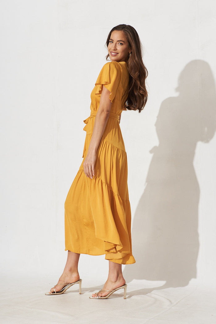 Jasmine Maxi Dress In Mustard Satin - side
