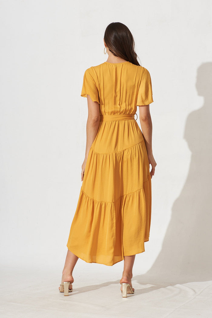 Jasmine Maxi Dress In Mustard Satin - back