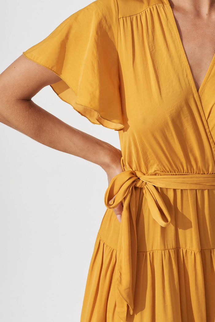 Jasmine Maxi Dress In Mustard Satin - detail