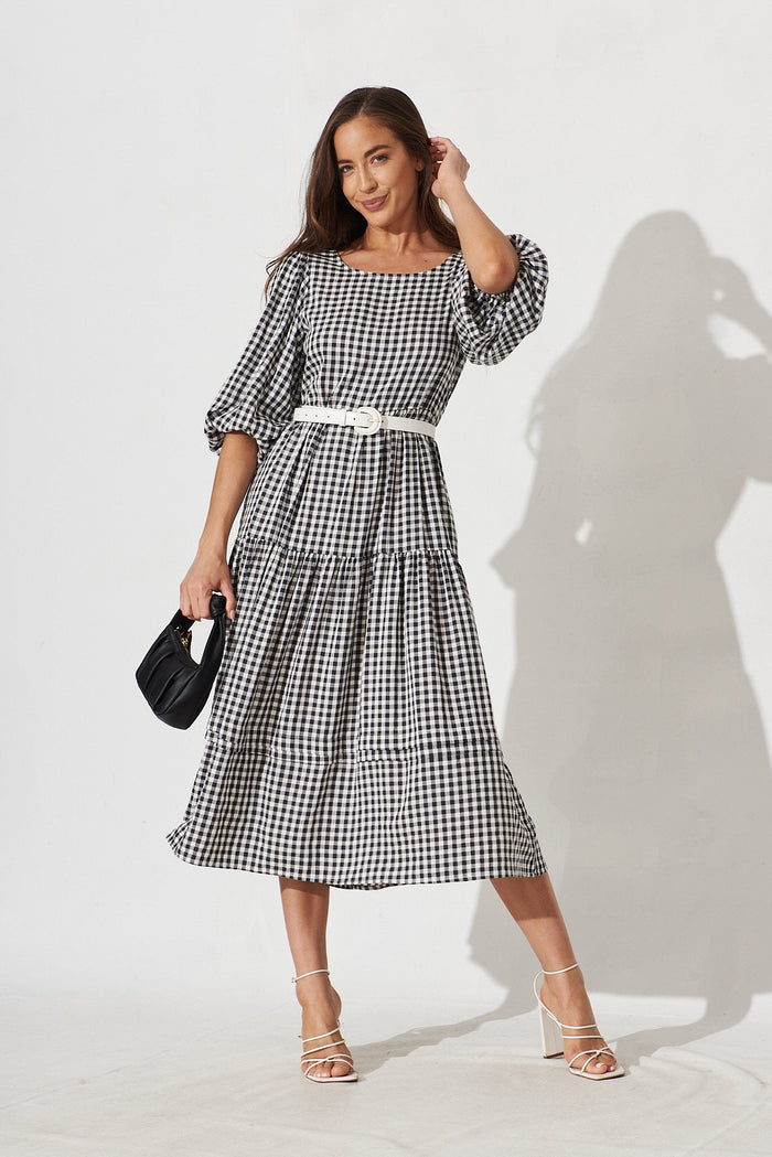 Costanza Maxi Dress In Black Gingham - full length