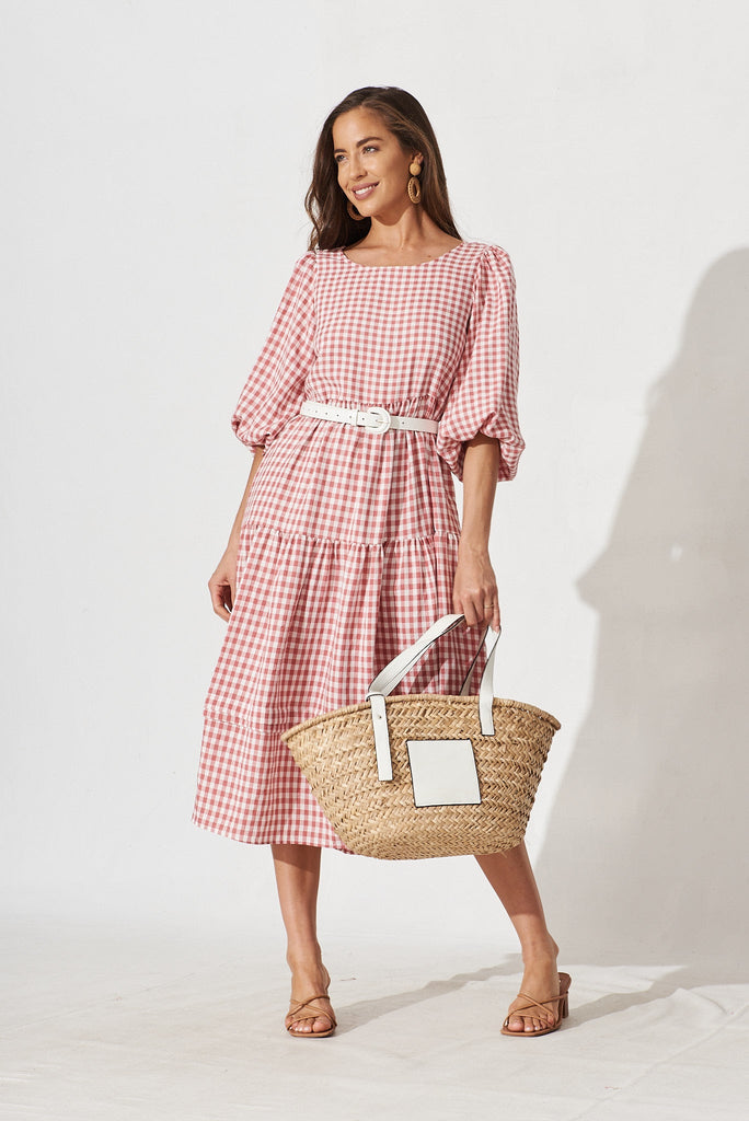 Costanza Maxi Dress In Pink Gingham - full length
