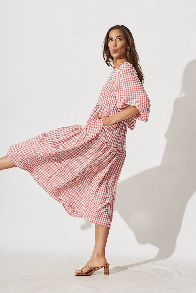 Costanza Maxi Dress In Pink Gingham - side
