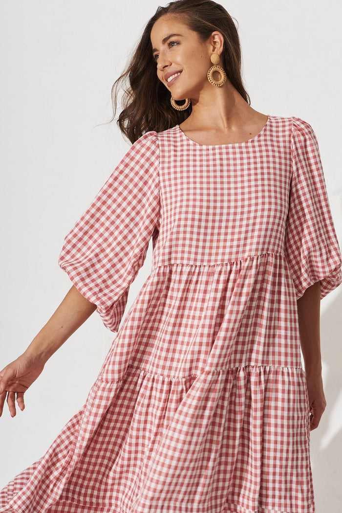Costanza Maxi Dress In Pink Gingham - front